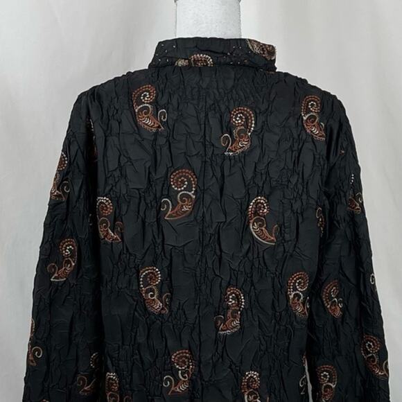 DB Spirt Crinkle Black Beaded Embroidered Party Event Jacket Vintage Size L - Picture 6 of 13